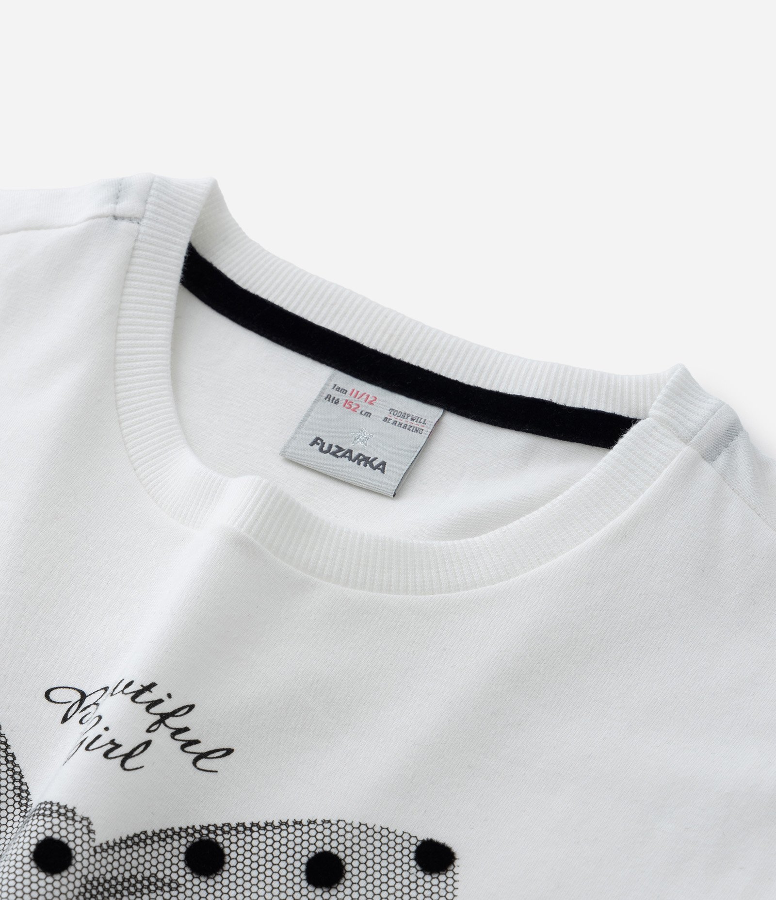 Camiseta Curta Infantil com Estampa Laço - Tam 5 a 14 Anos Branco 4