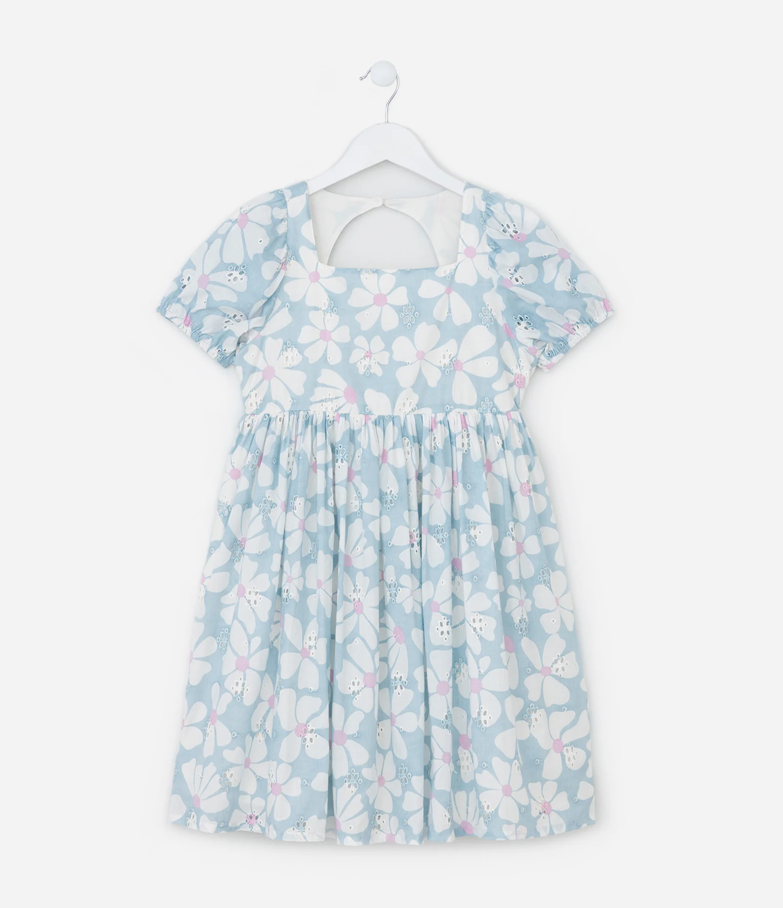 Vestido Infantil em Cotton com Estampa Floral - Tam 5 a 14 Anos Azul 1