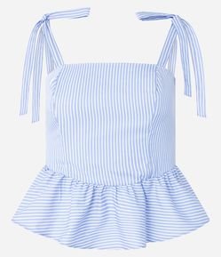 Blusa Peplum Listrada de Alça em Tricoline com Lastex