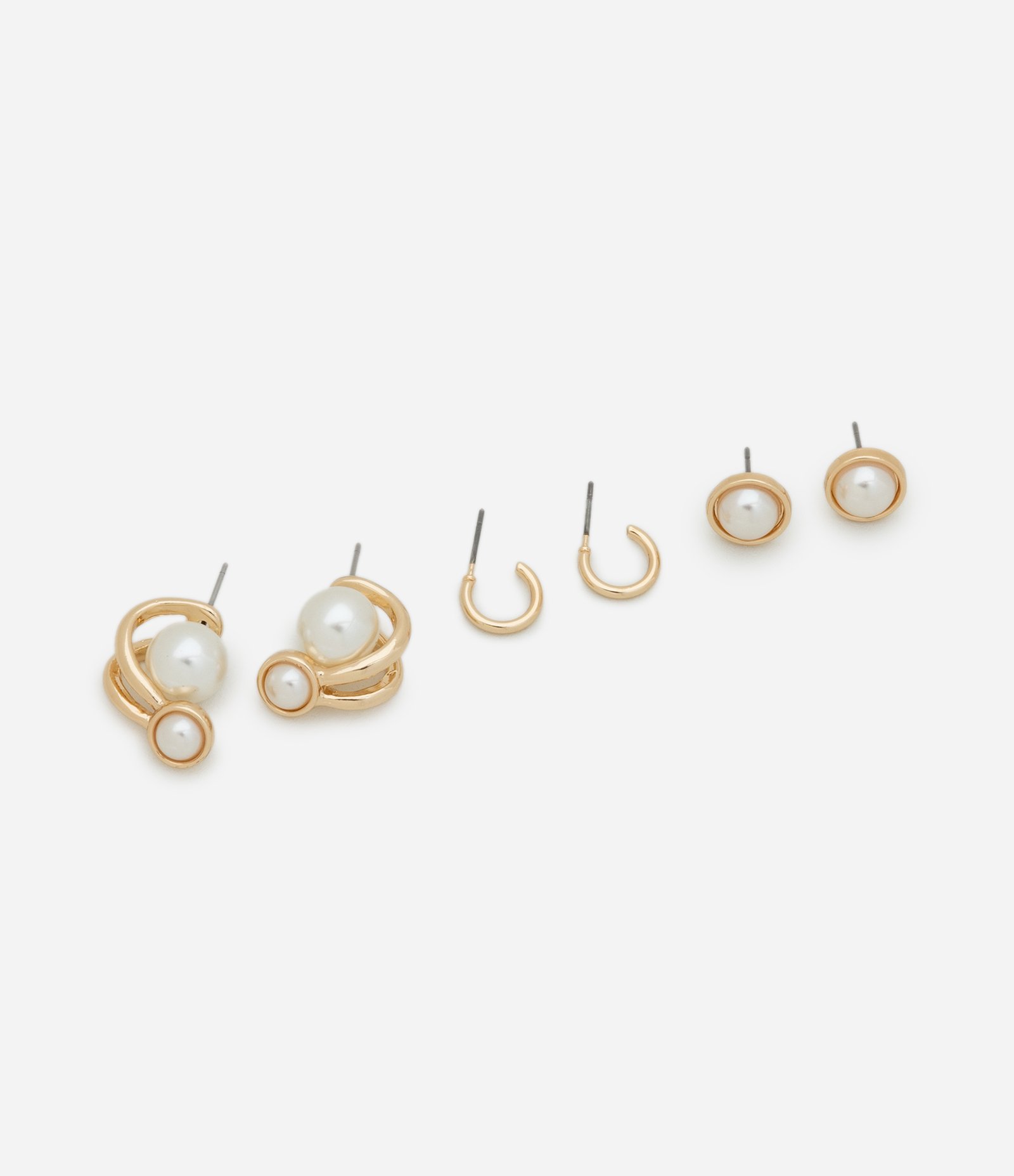 Kit 03 Brincos Argola e Botão com Pérolas Dourado 2