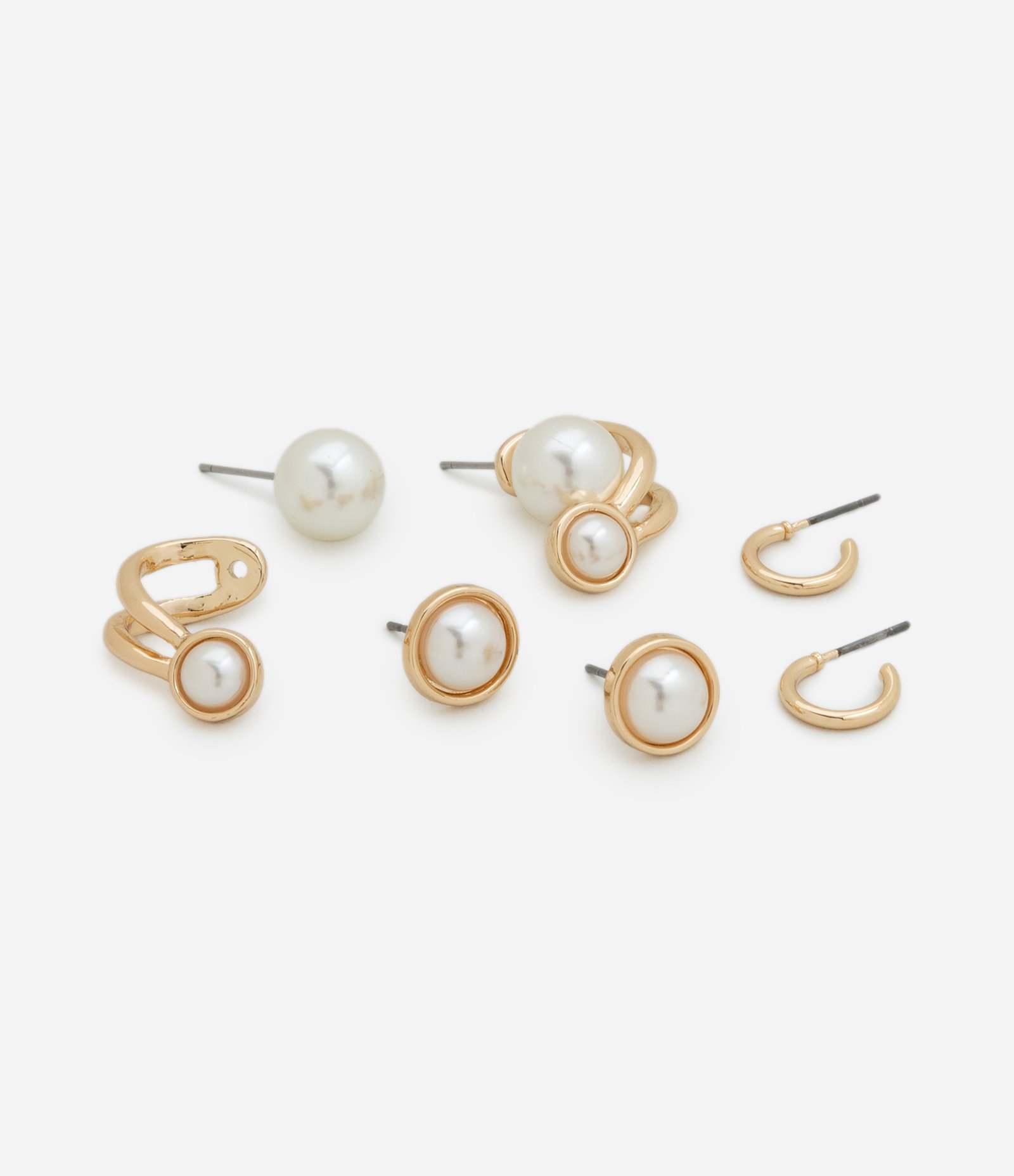 Kit 03 Brincos Argola e Botão com Pérolas Dourado 3