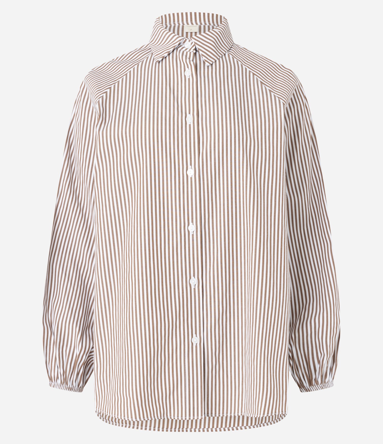 Camisa Listrado em Tricoline com Cava Raglan Marrom/Branco 5