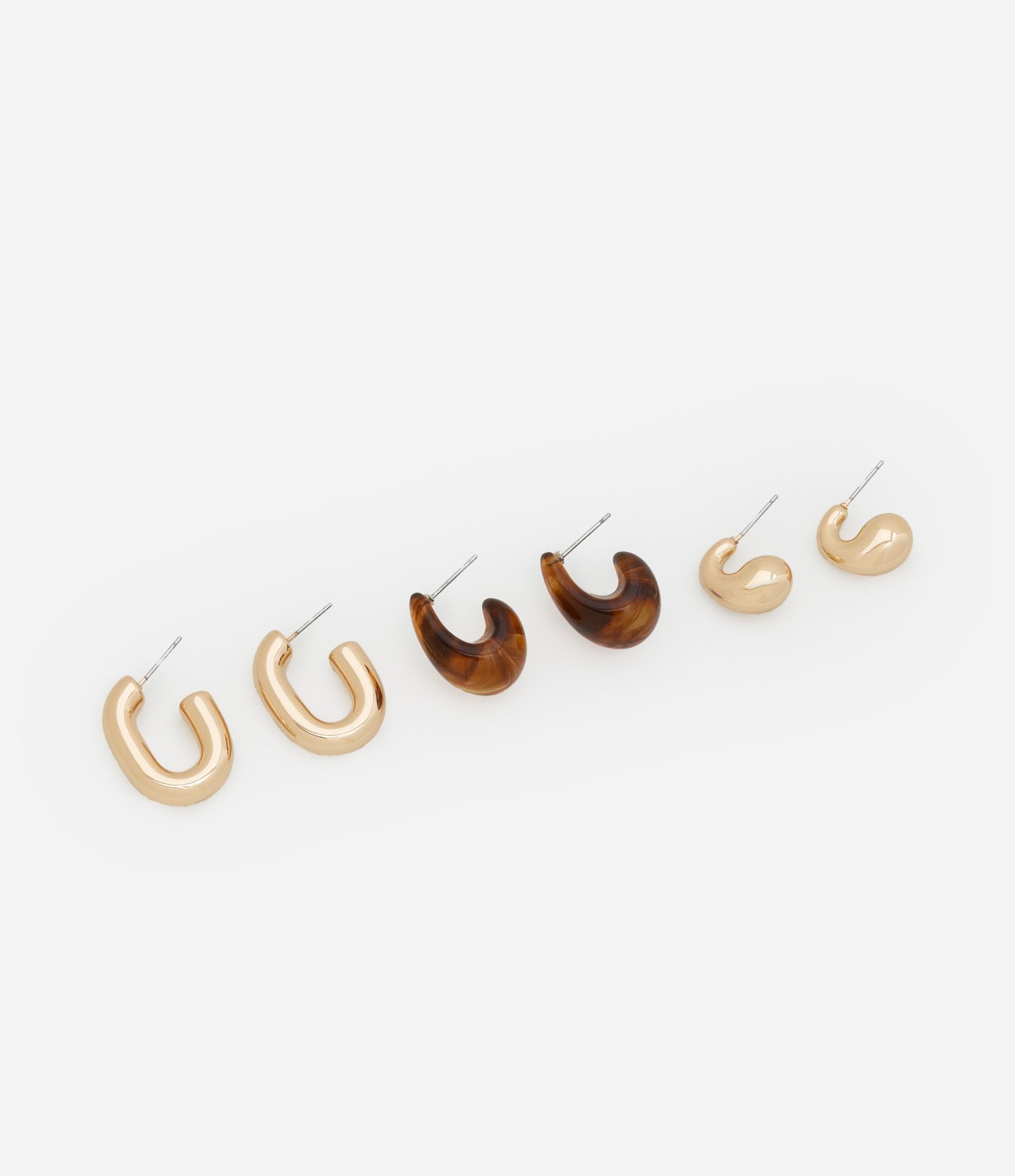 Kit 03 Brincos Argolas com Formas Diferentes Dourado 1