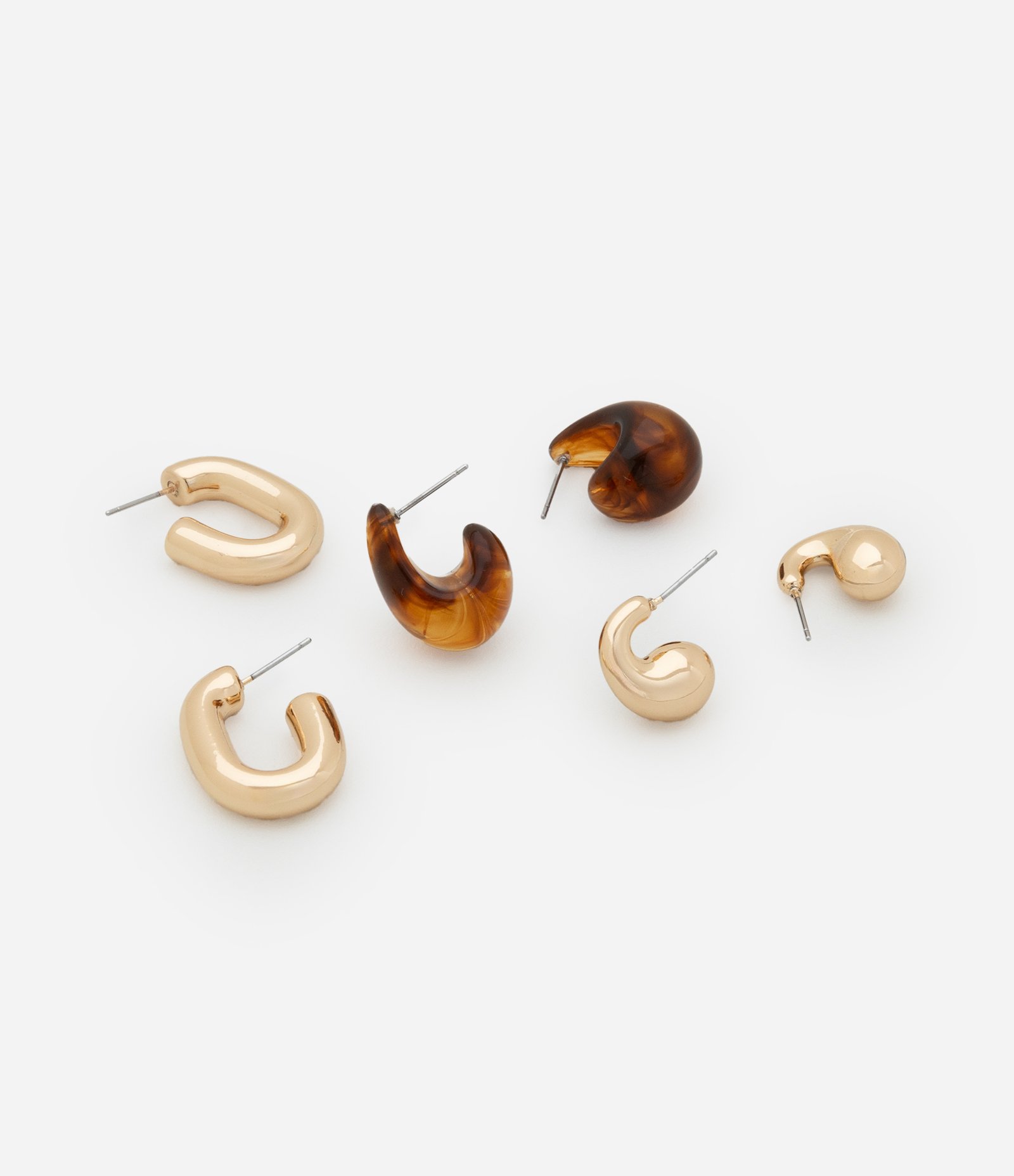 Kit 03 Brincos Argolas com Formas Diferentes Dourado 2
