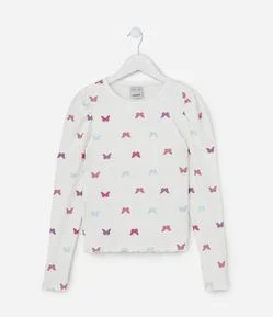 Blusa Infantil Canelada com Manga Bufante - Tam 5 a 14  Anos