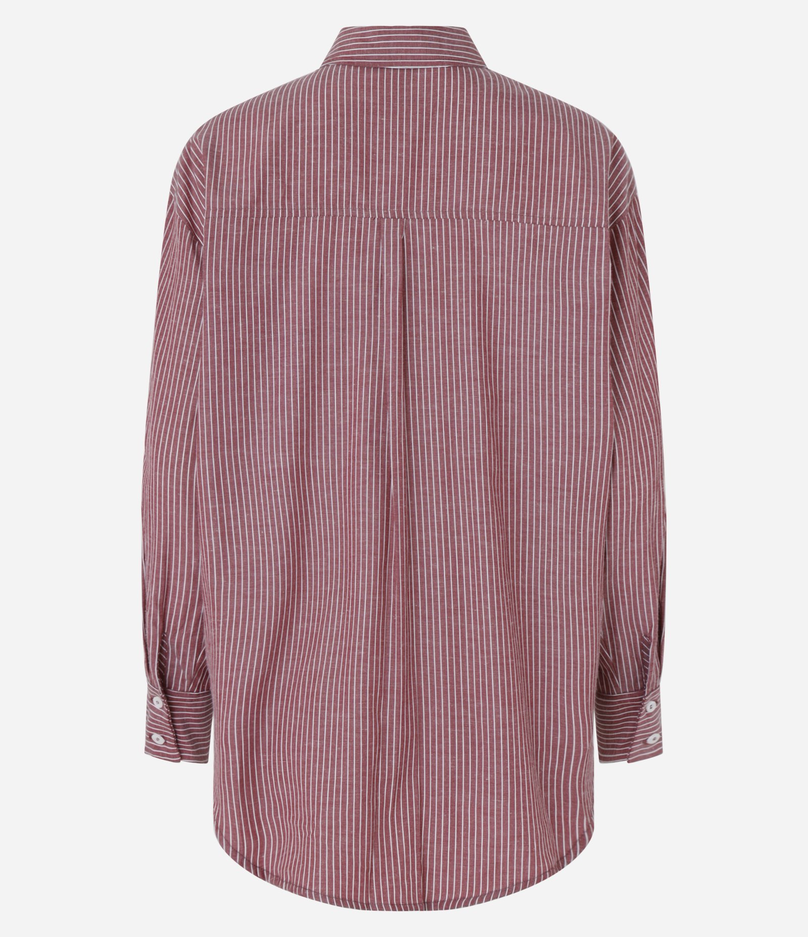 Camisa Alongada em Tricoline com Bolso e Estampa Listrada Vermelho 2