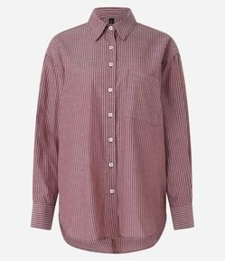 Camisa Alongada em Tricoline com Bolso e Estampa Listrada