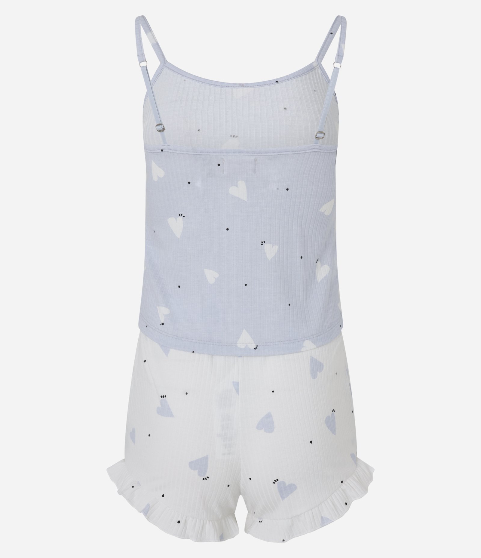 Pijama Short Doll em Ribana com Estampa Corações Azul/Branco 6