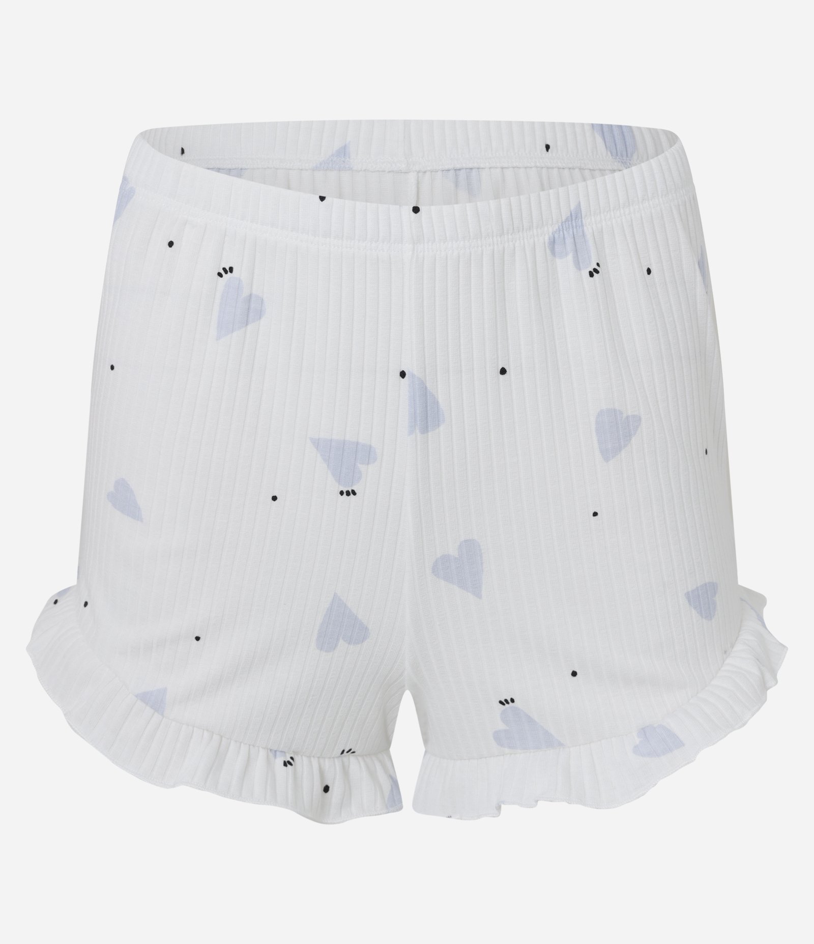 Pijama Short Doll em Ribana com Estampa Corações Azul/Branco 7