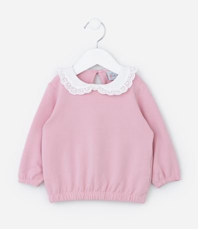 Blusão Infantil com Gola Boneca Contrastante - Tam 0 a 18 meses Blusão Infantil com Gola Boneca Contrastante - Tam 0 a 18 meses