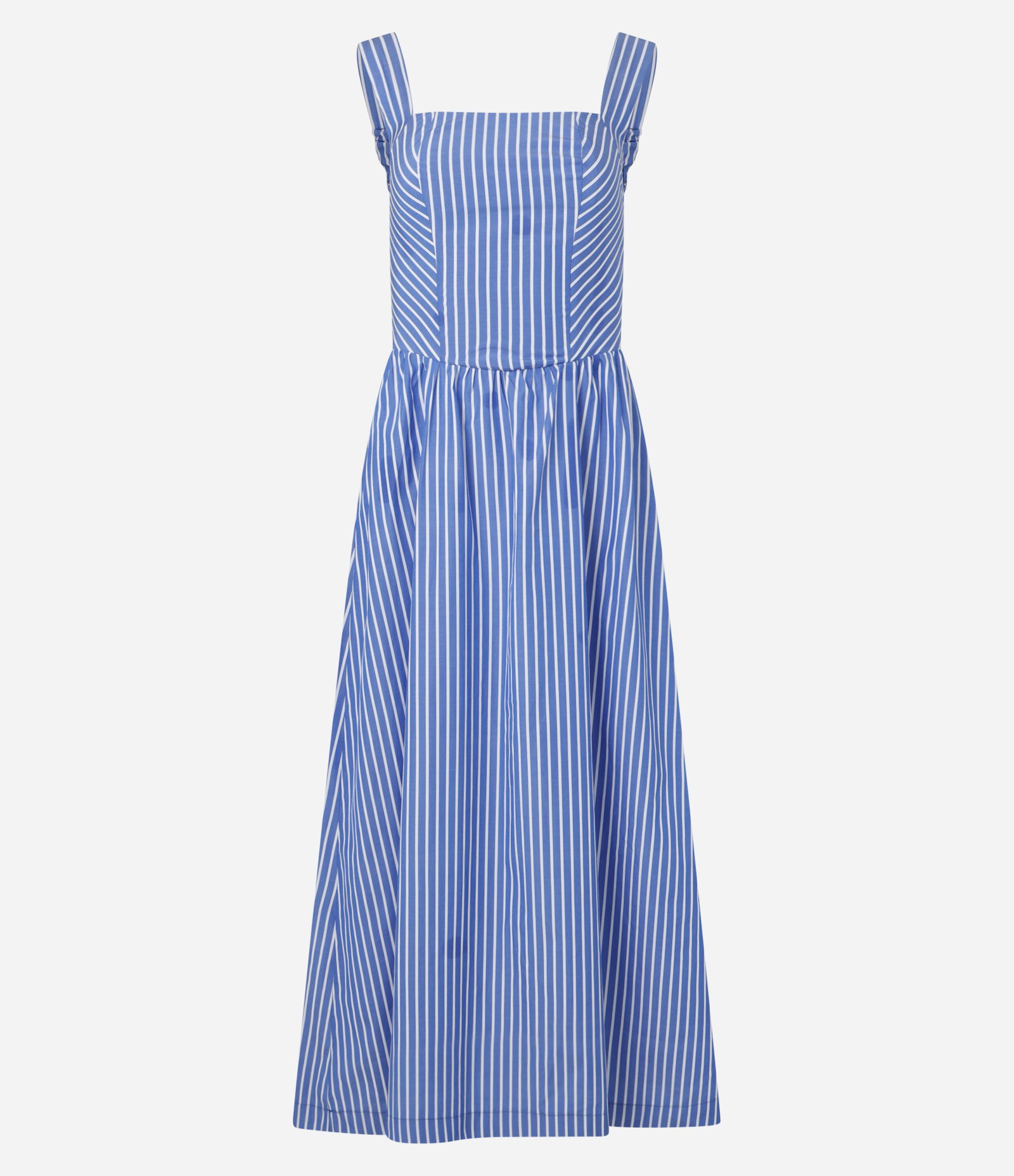 Vestido Listrado em Tricoline com Lastex Azul 5