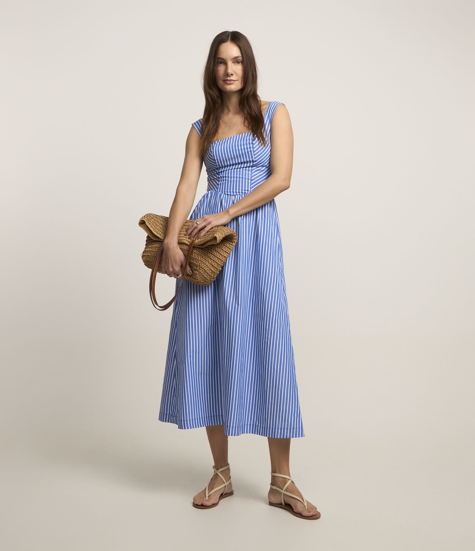 Vestido Listrado em Tricoline com Lastex Azul 2