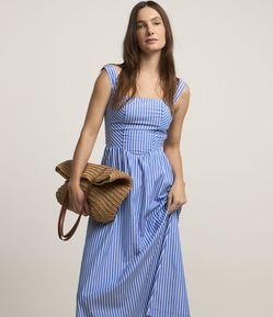 Vestido Listrado em Tricoline com Lastex