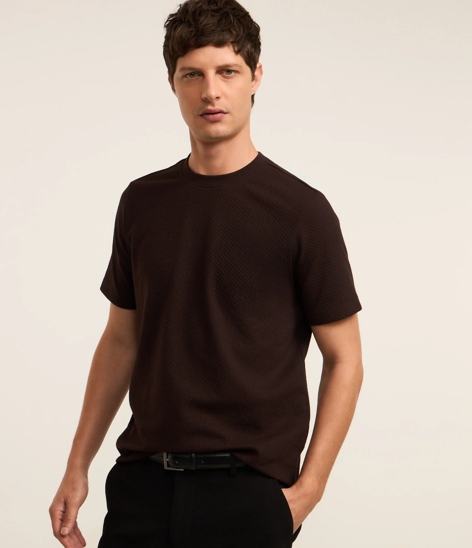 Camiseta Básica em Algodão com Textura Marrom 1
