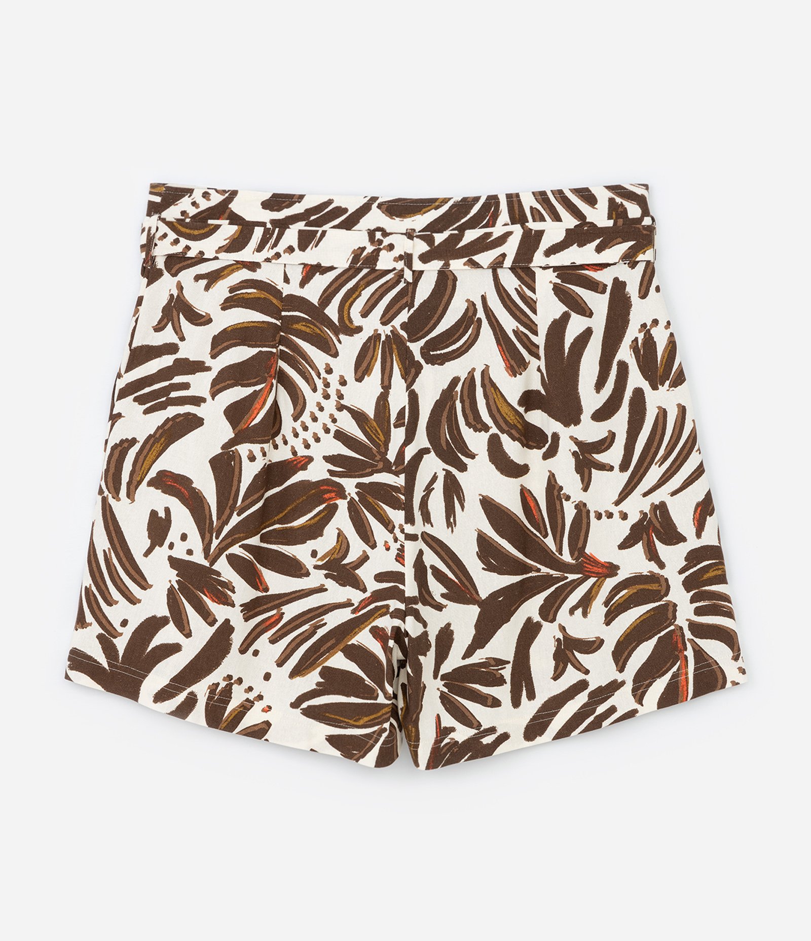 Short com Linho Estampa de Folhas e Cinto Curve & Plus Size Bege/Marrom 6