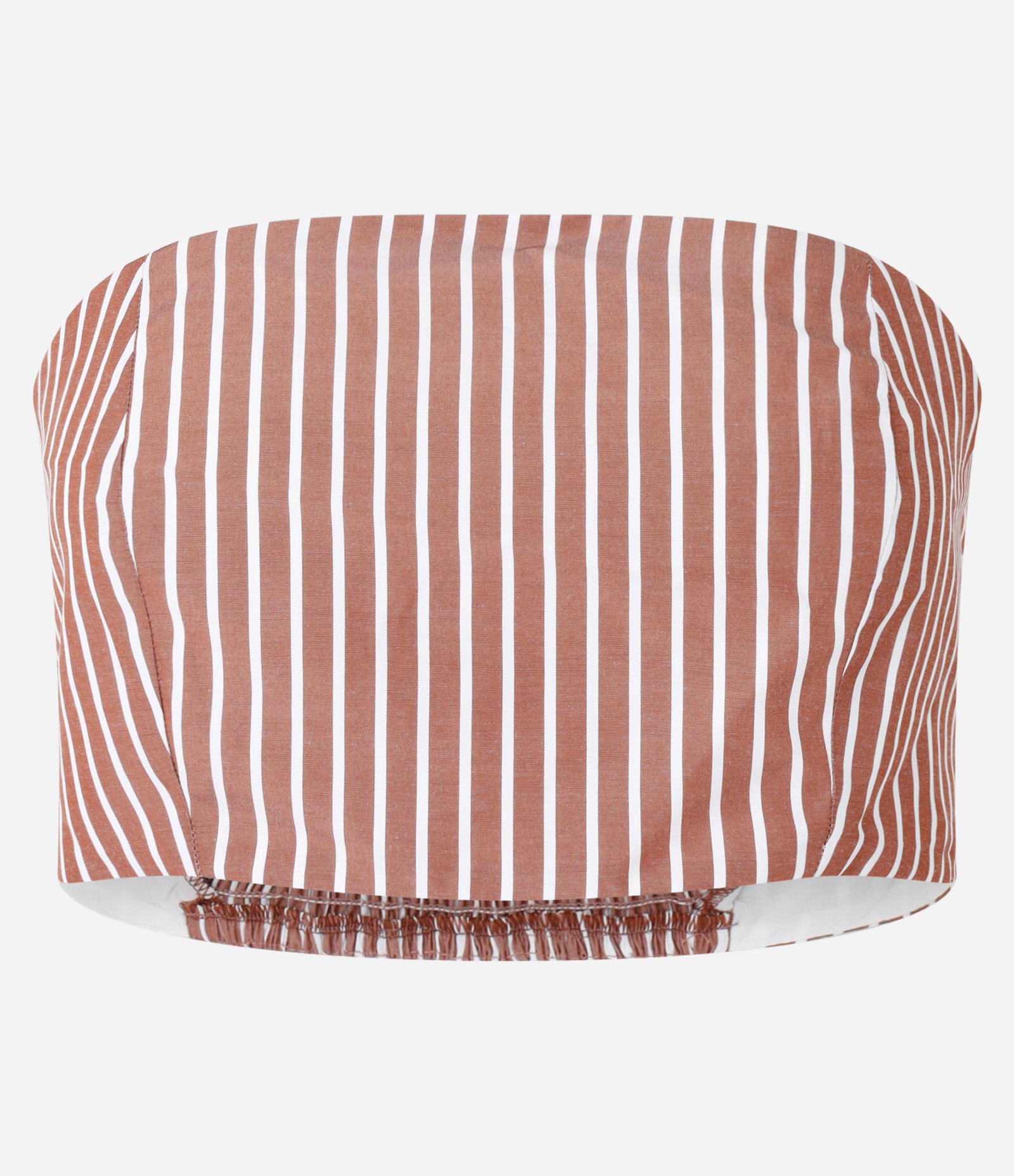 Camisa em Tricoline Listrada com Top Marrom 5