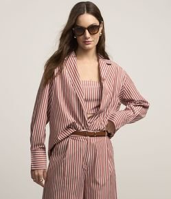 Camisa em Tricoline Listrada com Top