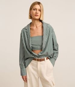 Camisa em Tricoline Listrada com Top