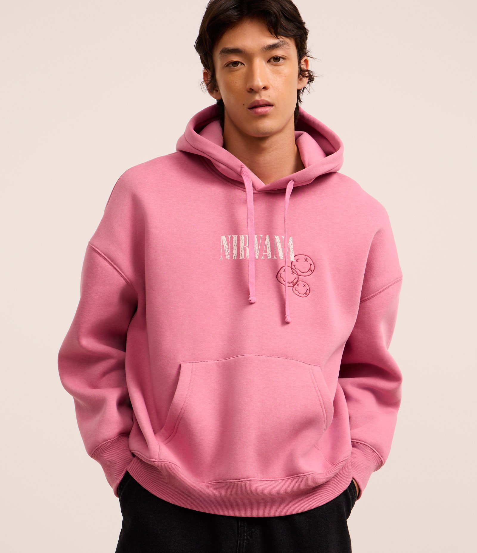 Moletom Boxy em Fleece com Estampa Smiley Nirvana Rosa 1