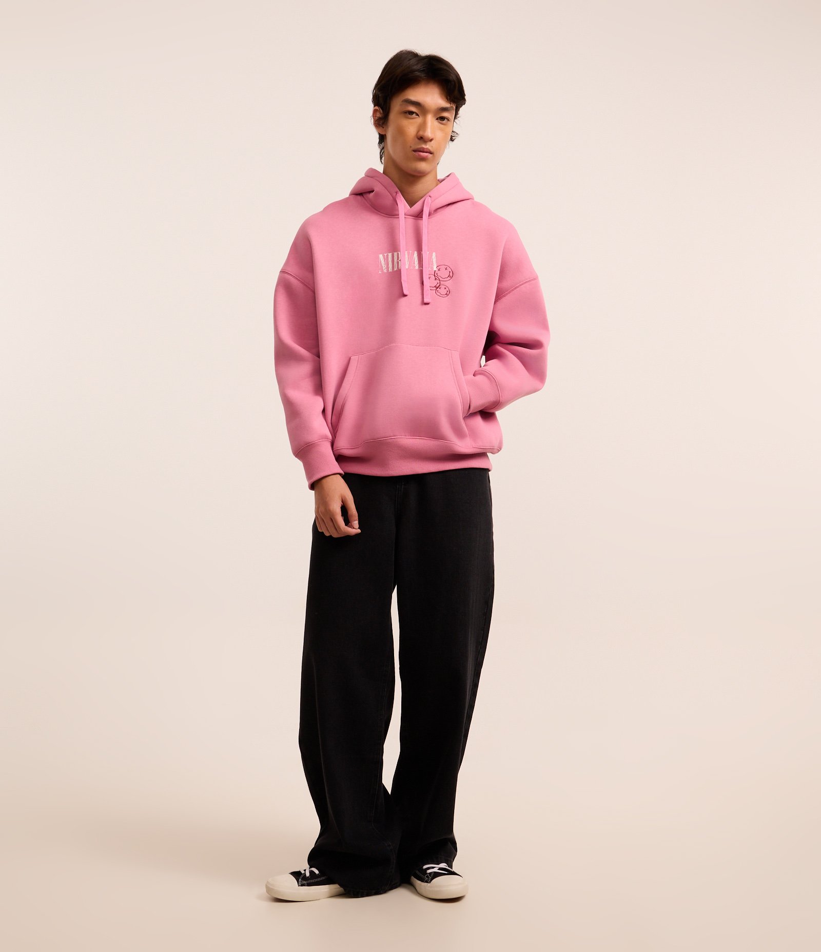 Moletom Boxy em Fleece com Estampa Smiley Nirvana Rosa 3