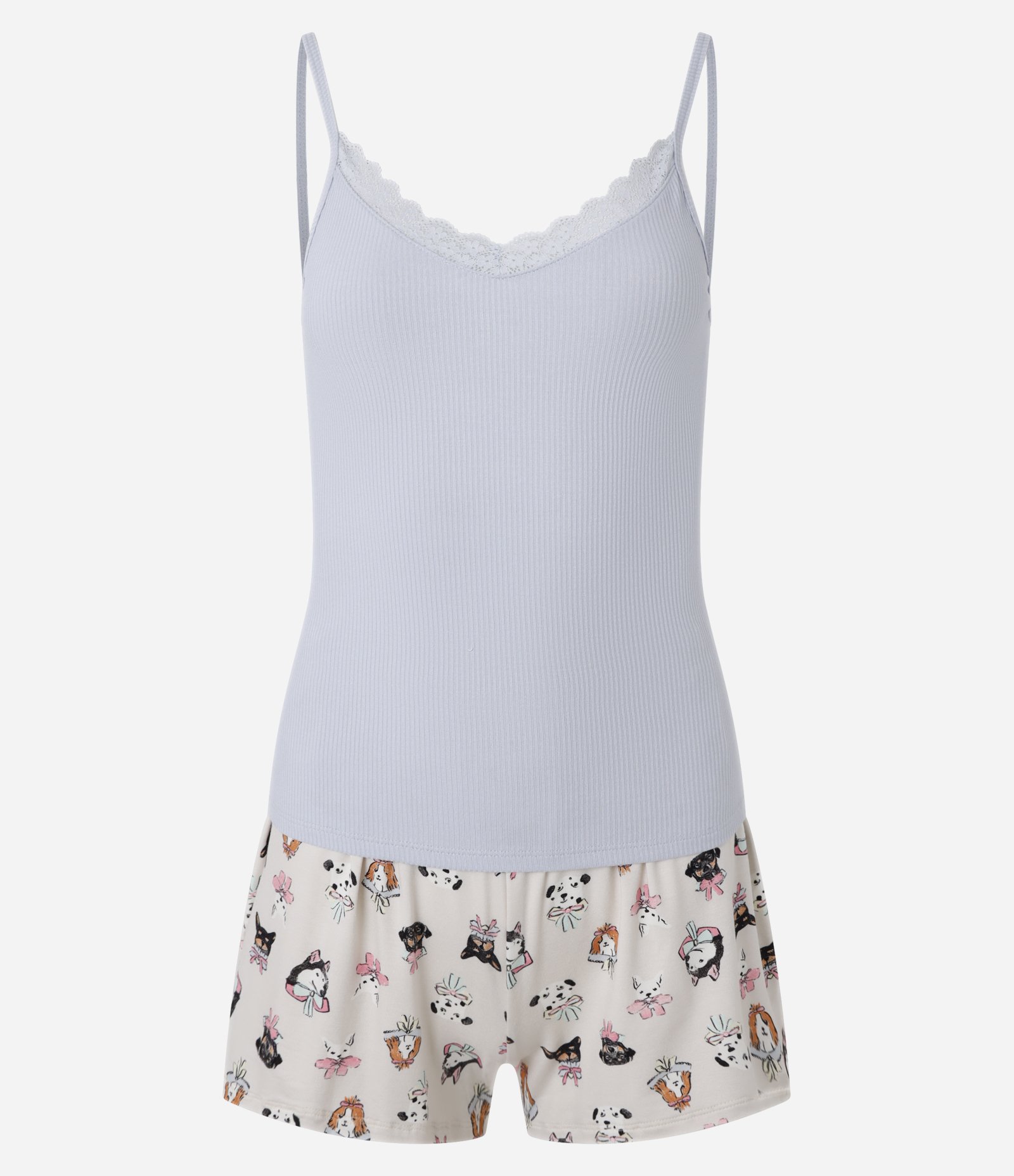 Pijama Short Doll de Alcinha em Ribana com Estampado Pets Azul 4