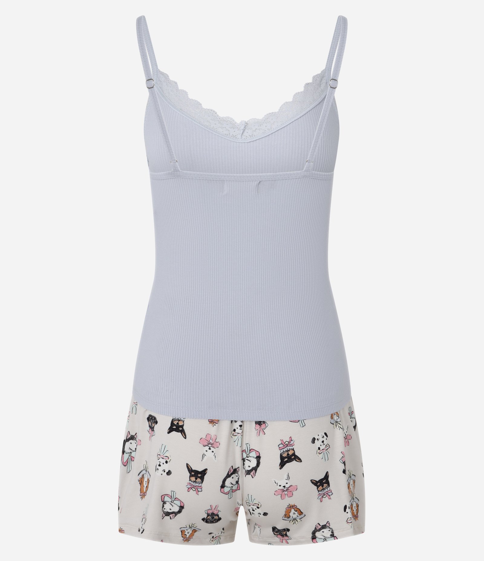 Pijama Short Doll de Alcinha em Ribana com Estampado Pets Azul 6