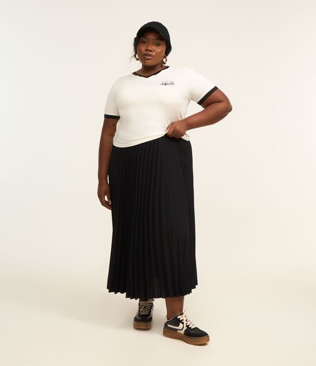 Saia Midi Plissada com Cós Elástico Curve & Plus Size
