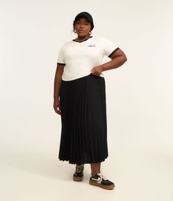 Saia Midi Plissada com Cós Elástico Curve & Plus Size