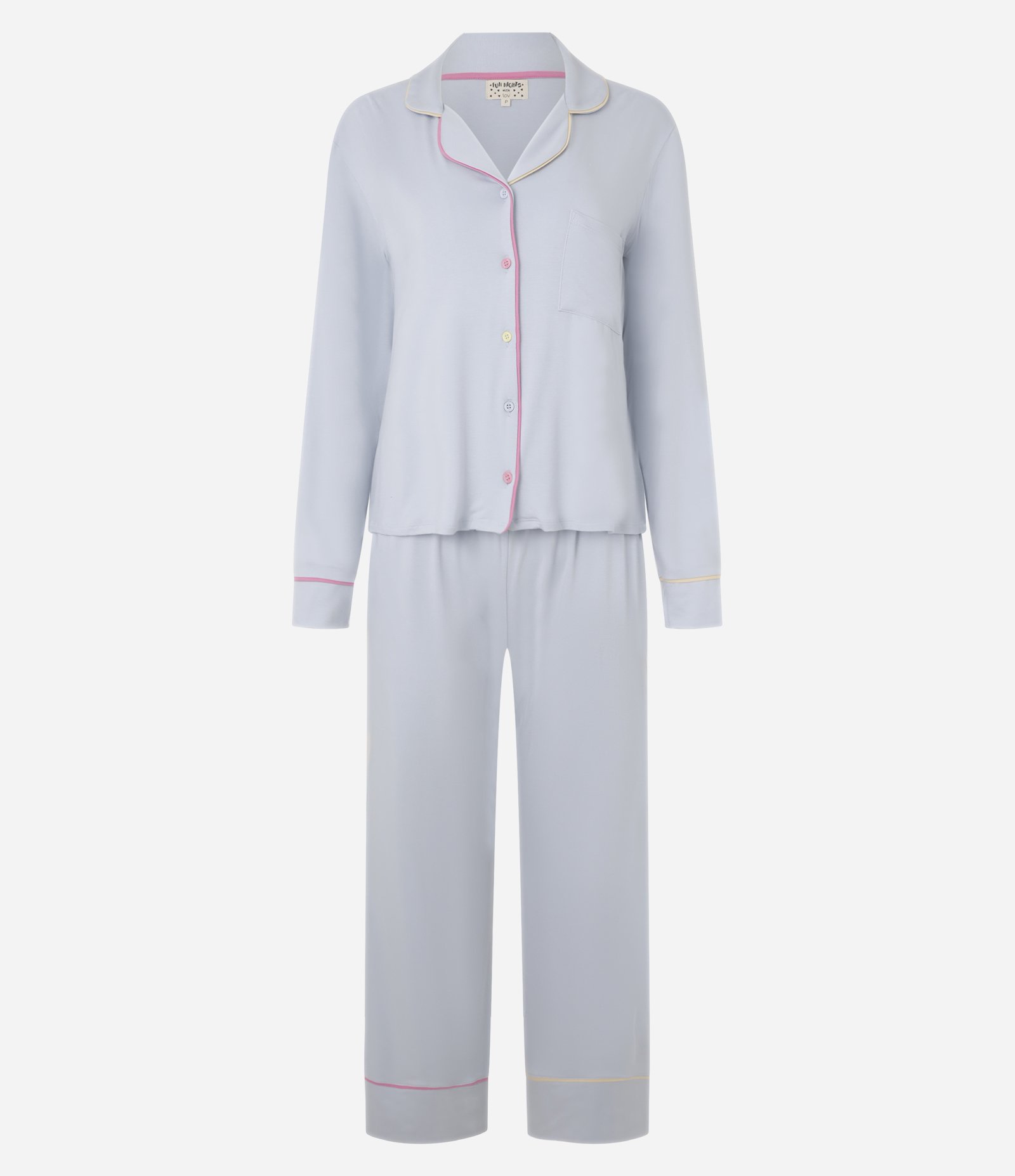 Pijama Americano em Viscolycra com Viés Contrastante Bicolor Azul 5
