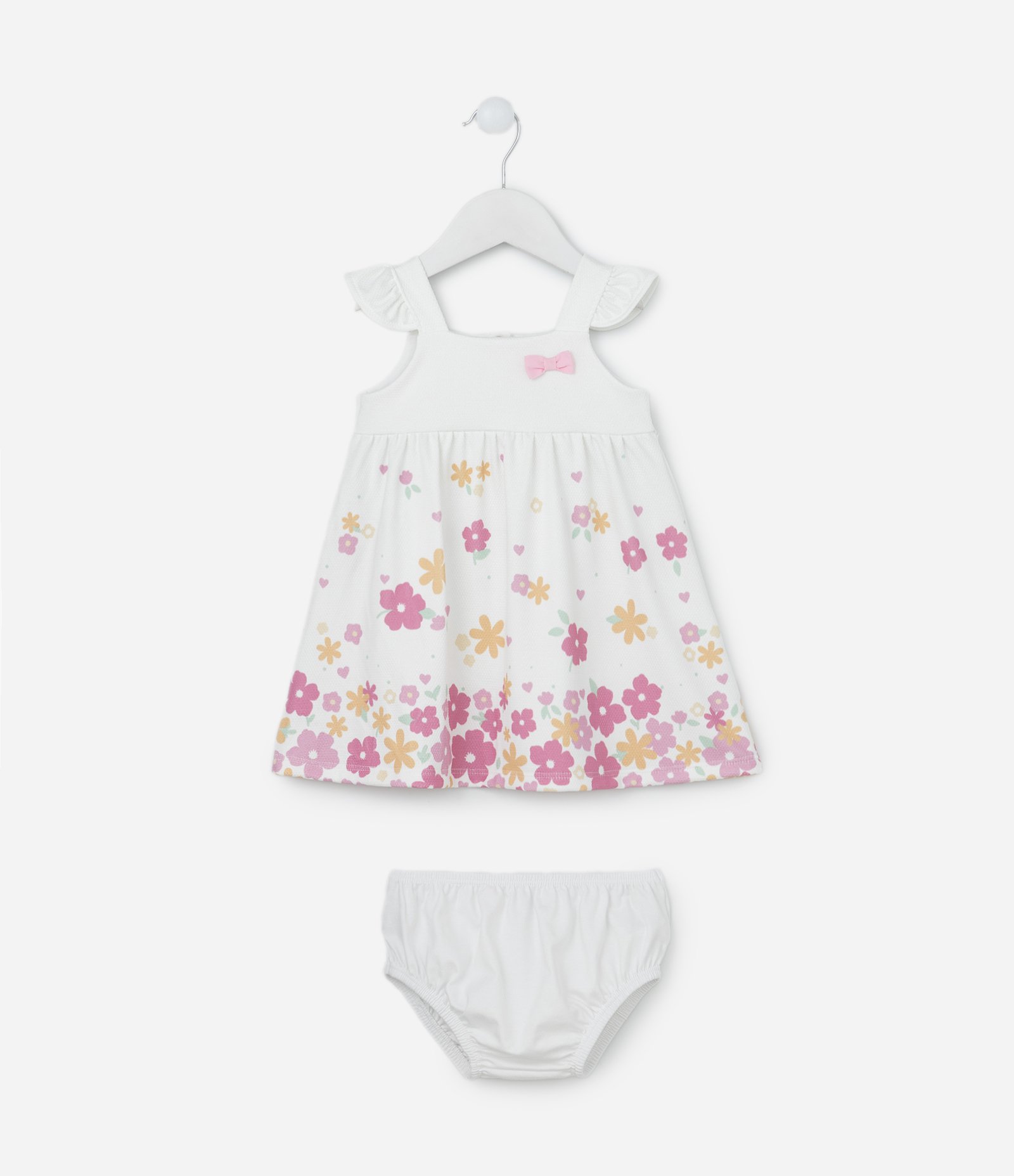 Vestido Alcinha Infantil Estampado de Flores e Calcinha - Tam 0 a 18 meses Branco 1