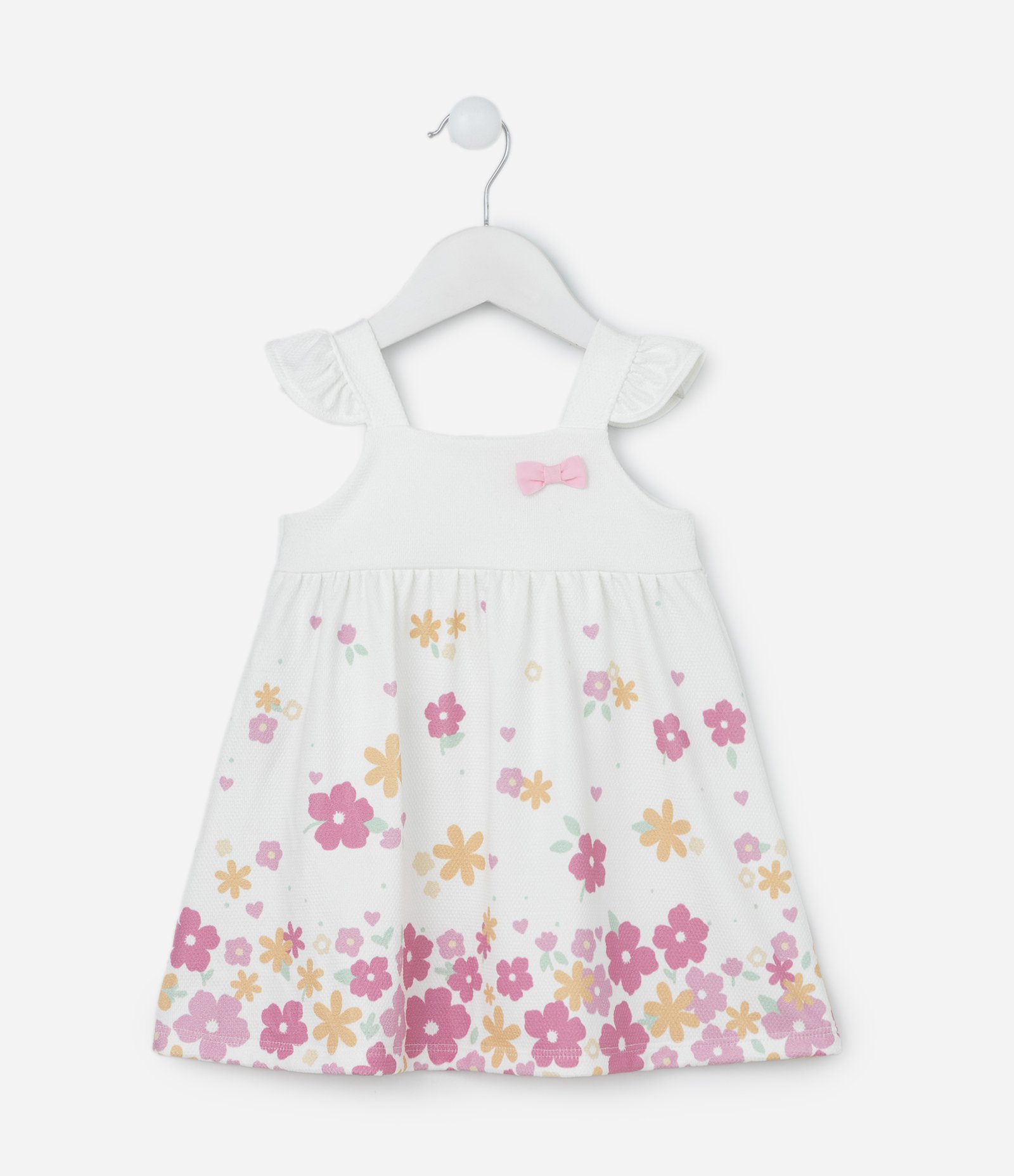 Vestido Alcinha Infantil Estampado de Flores e Calcinha - Tam 0 a 18 meses Branco 2