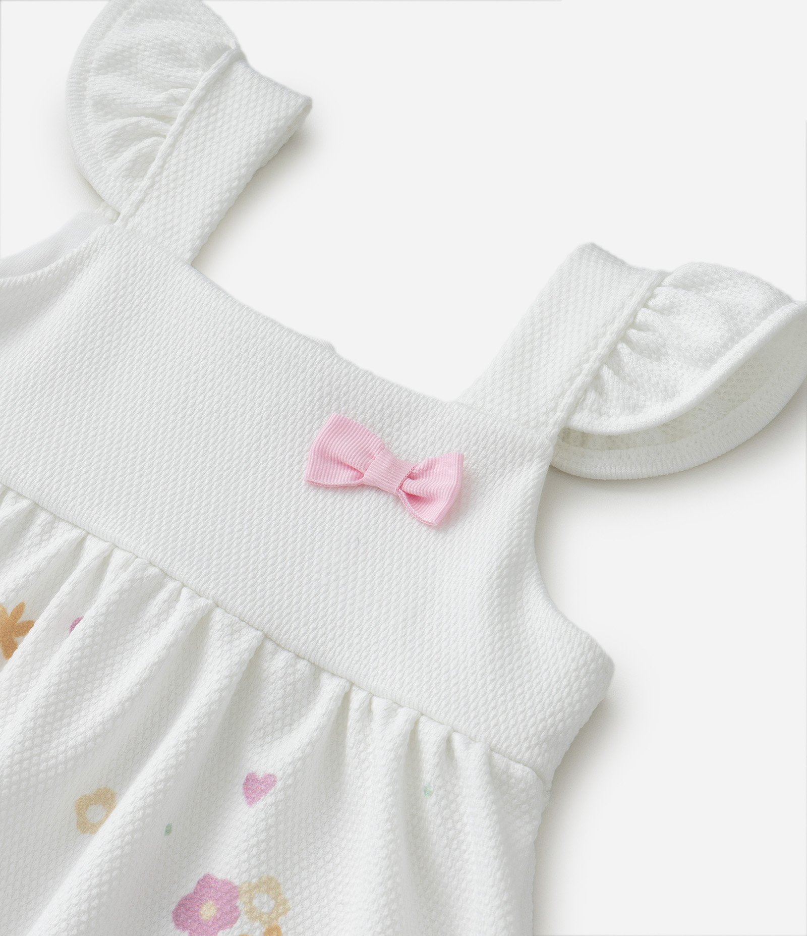 Vestido Alcinha Infantil Estampado de Flores e Calcinha - Tam 0 a 18 meses Branco 5