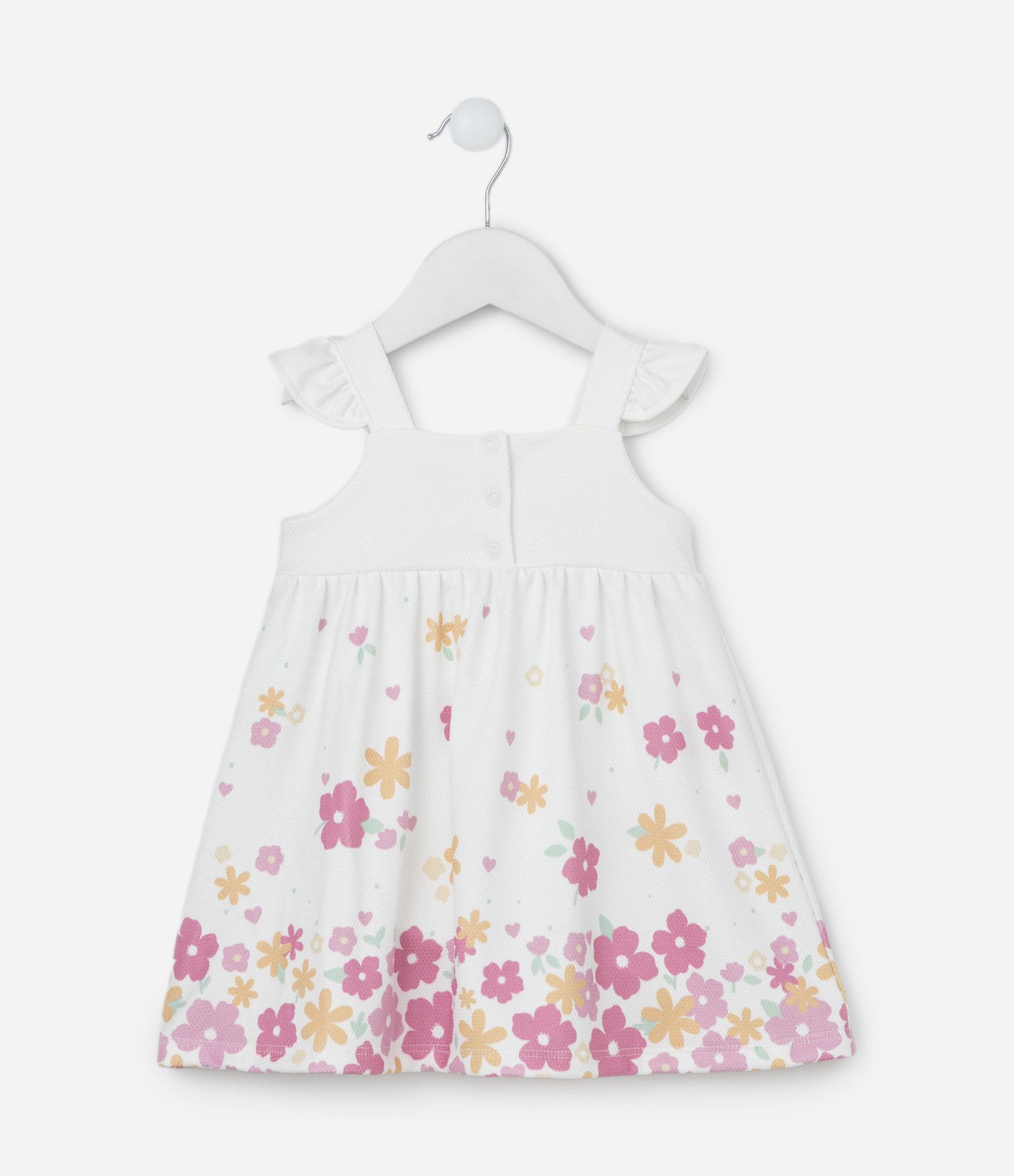 Vestido Alcinha Infantil Estampado de Flores e Calcinha - Tam 0 a 18 meses Branco 6