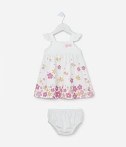 Vestido Alcinha Infantil Estampado de Flores e Calcinha - Tam 0 a 18 meses
