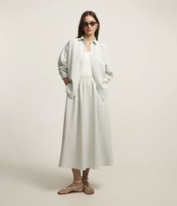 Saia Longa com Estampa Listrada e Strass Aplicados