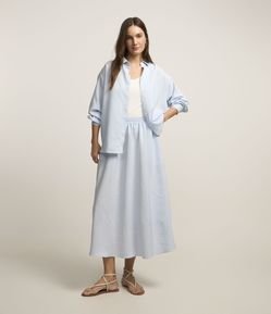 Saia Longa com Estampa Listrada e Strass Aplicados