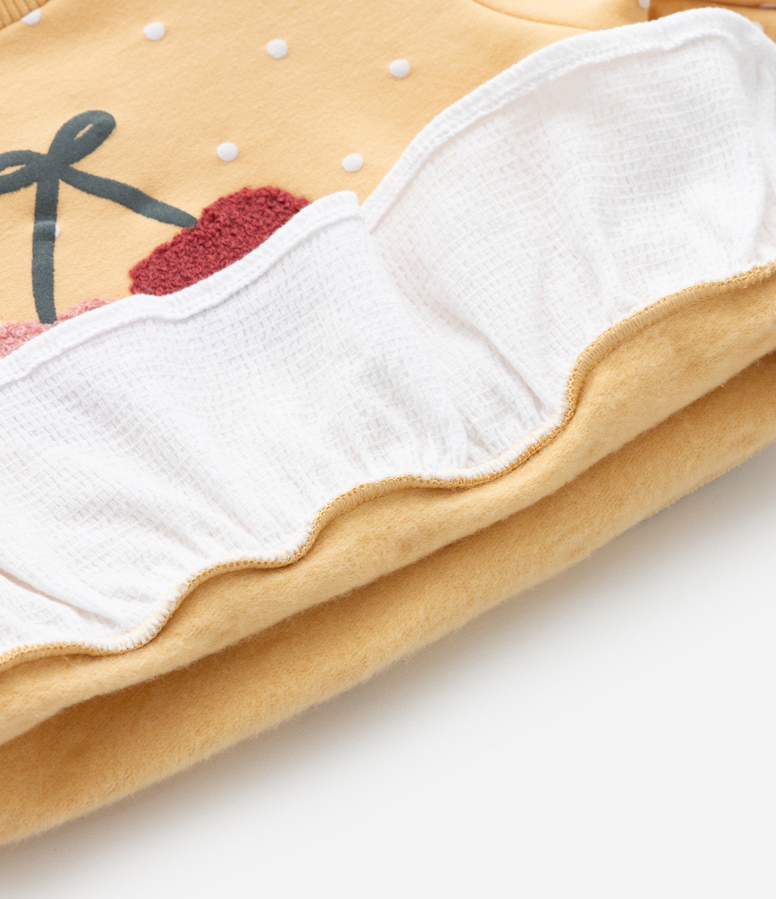 Conjunto Infantil Quentinho Poá com Babado e Bordado de Cereja - Tam 0 a 18 meses Amarelo 9