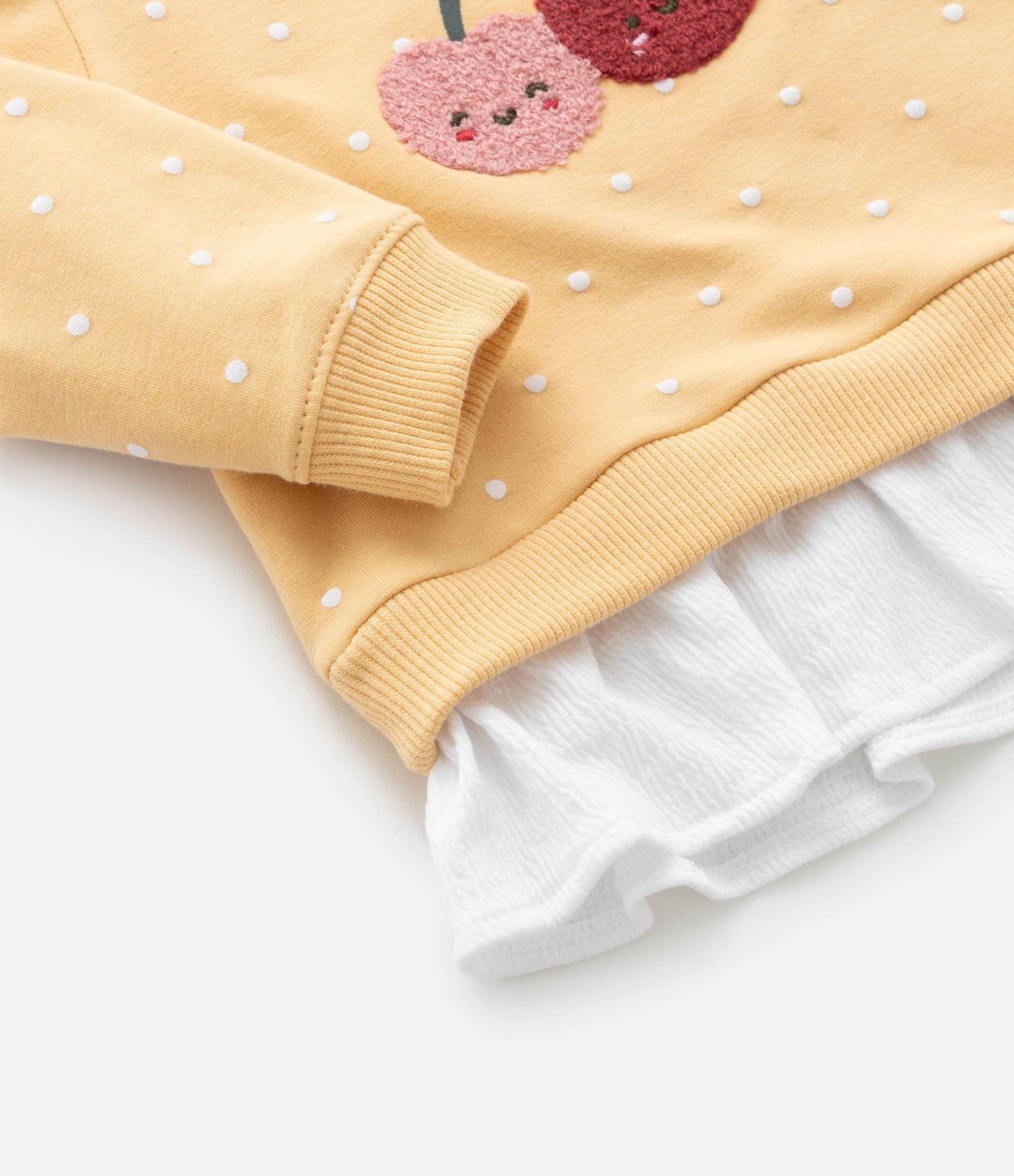 Conjunto Infantil Quentinho Poá com Babado e Bordado de Cereja - Tam 0 a 18 meses Amarelo 8
