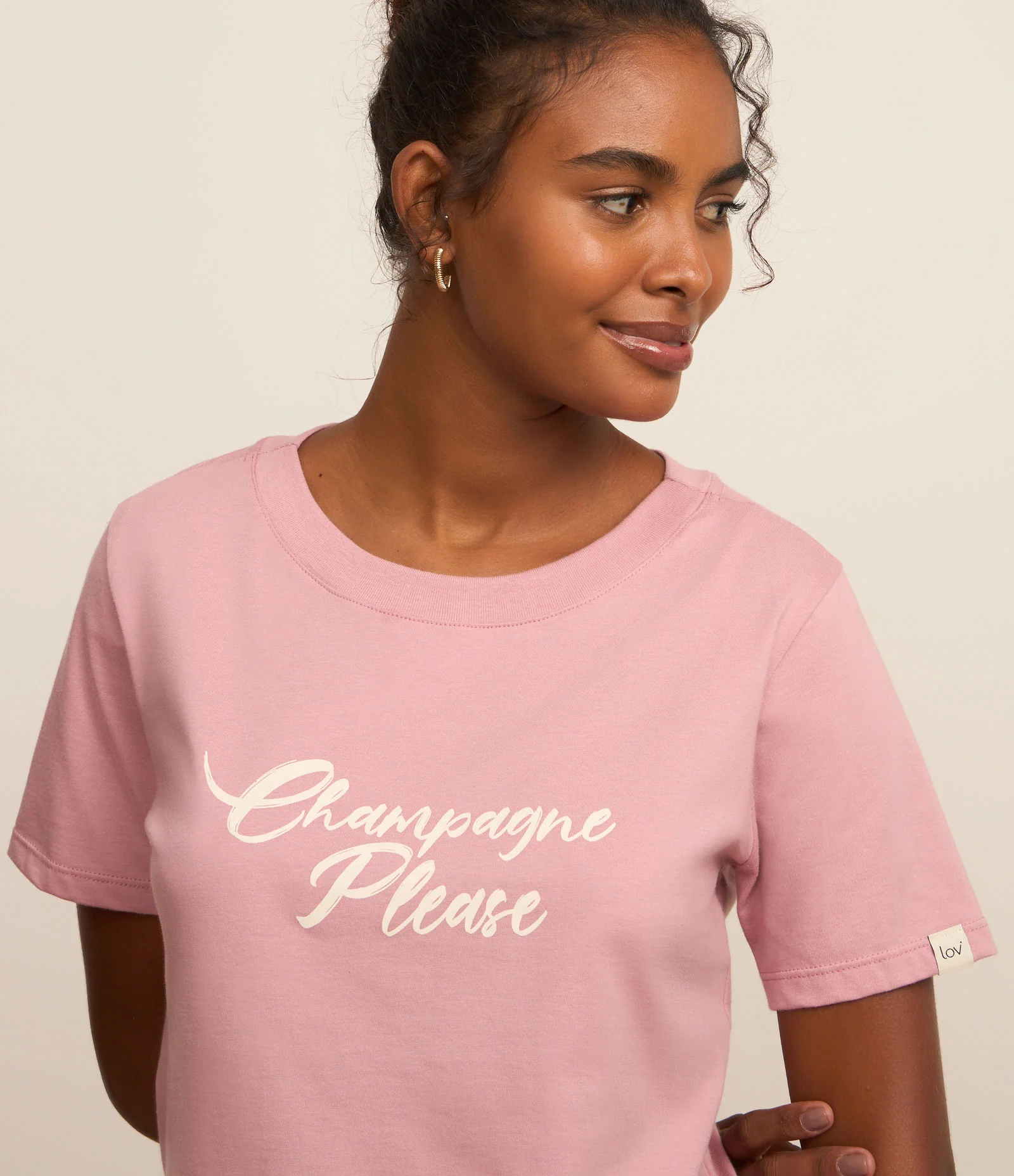 Pijama Short Doll com Lettering Champagne Please Rosa/Cinza 2