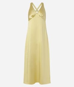 Vestido Acetinado com Alça Cruzada e Franzido no Busto