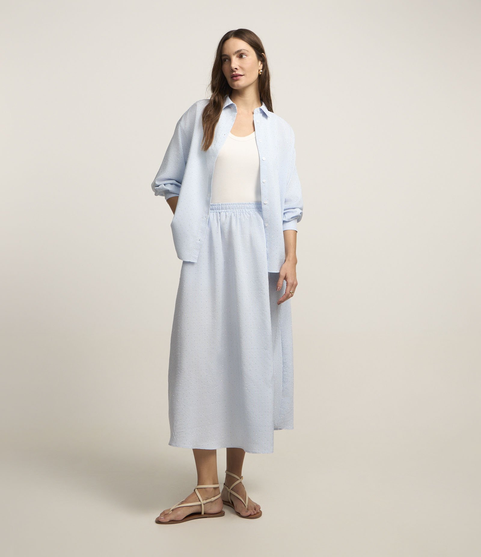 Camisa em Tricoline com Estampa Listrada Azul 3