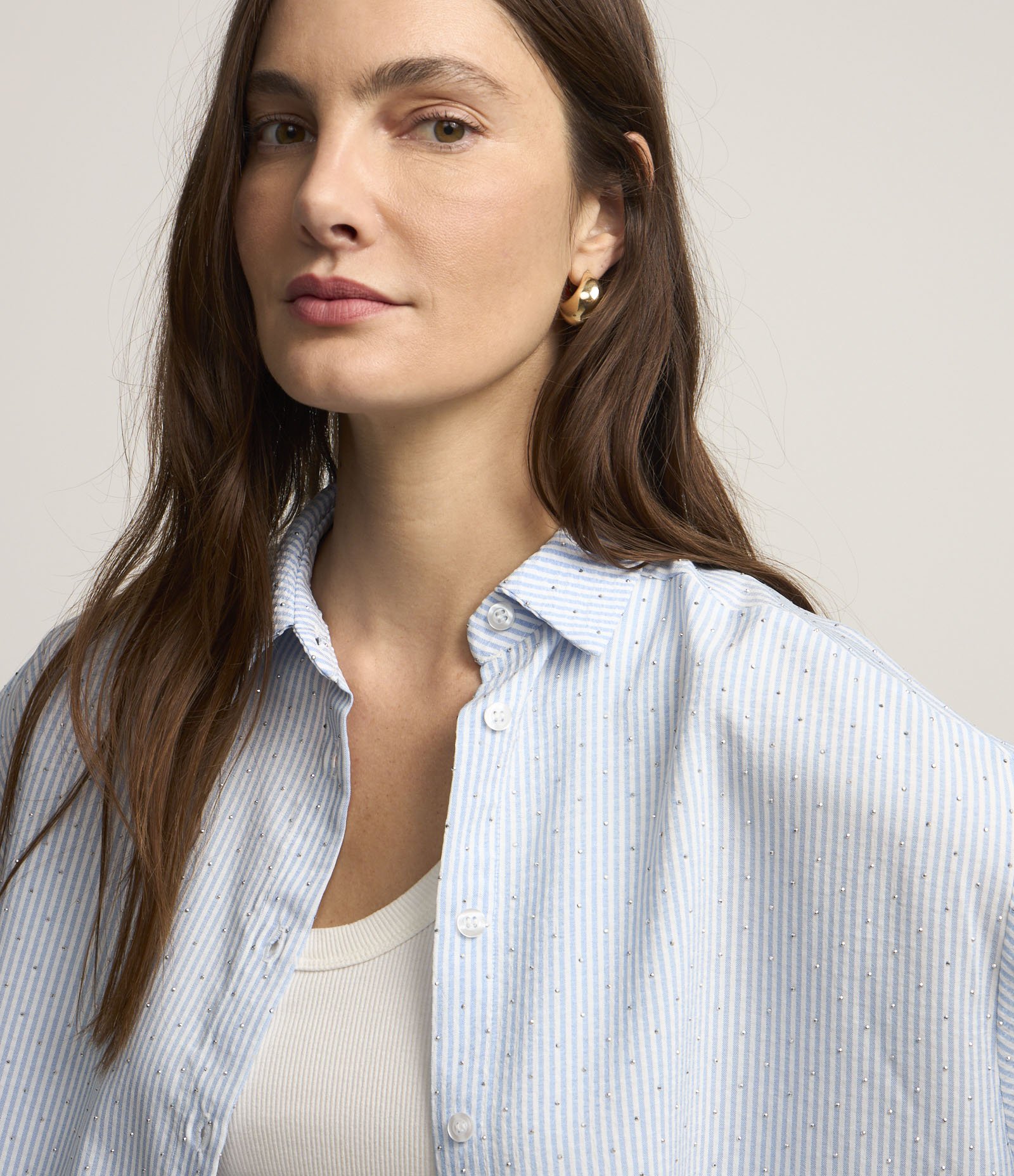 Camisa em Tricoline com Estampa Listrada Azul 4