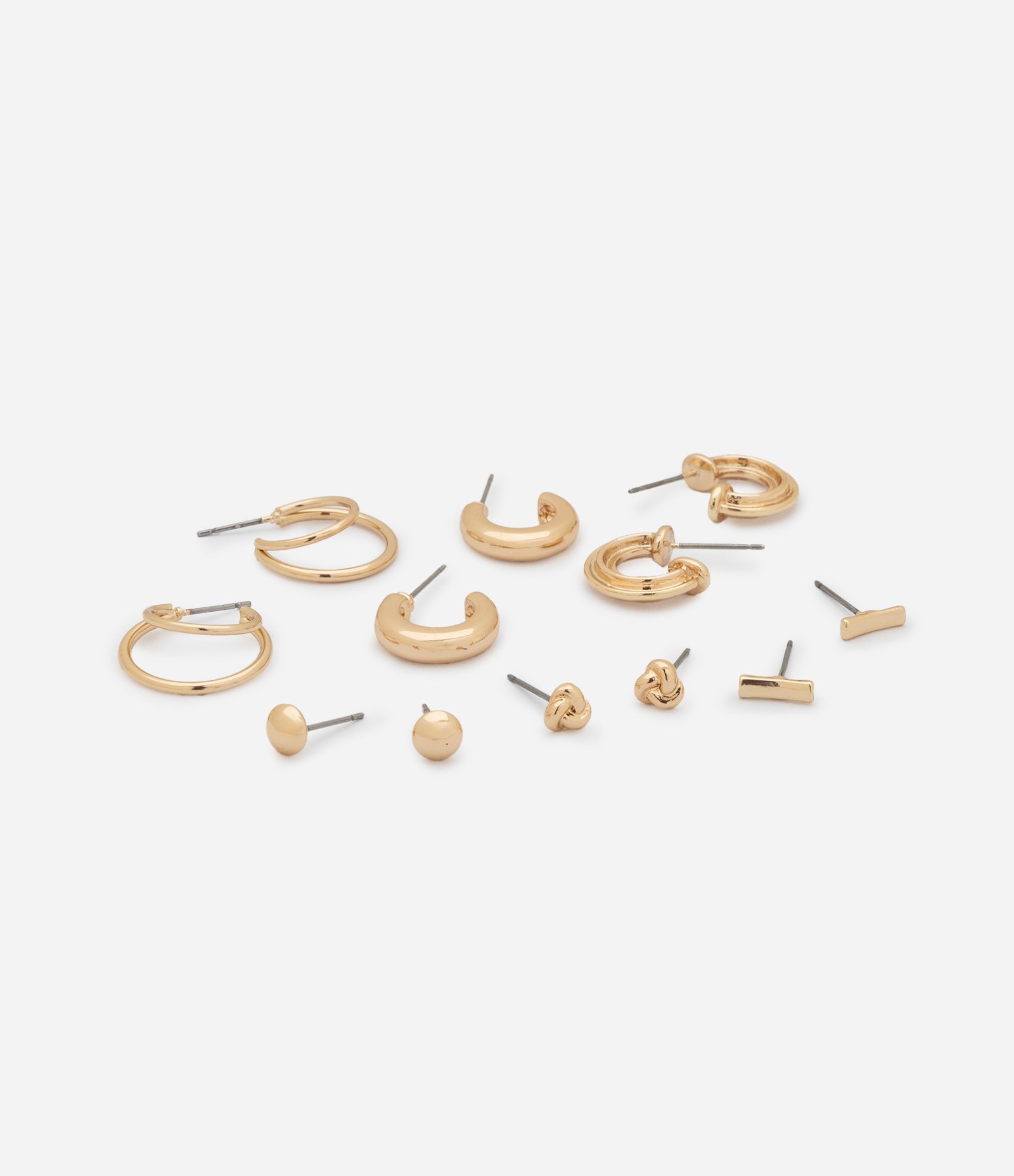 Kit 06 Brincos em Metal com Formatos Diversos Dourado 2