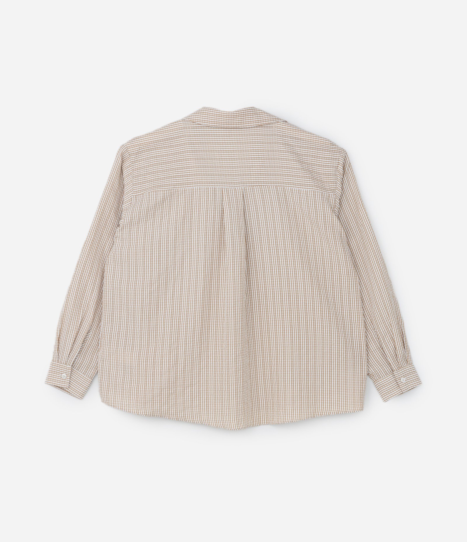 Camisa Tricoline Listrada e Fio Metalizado Curve & Plus Size Bege 5