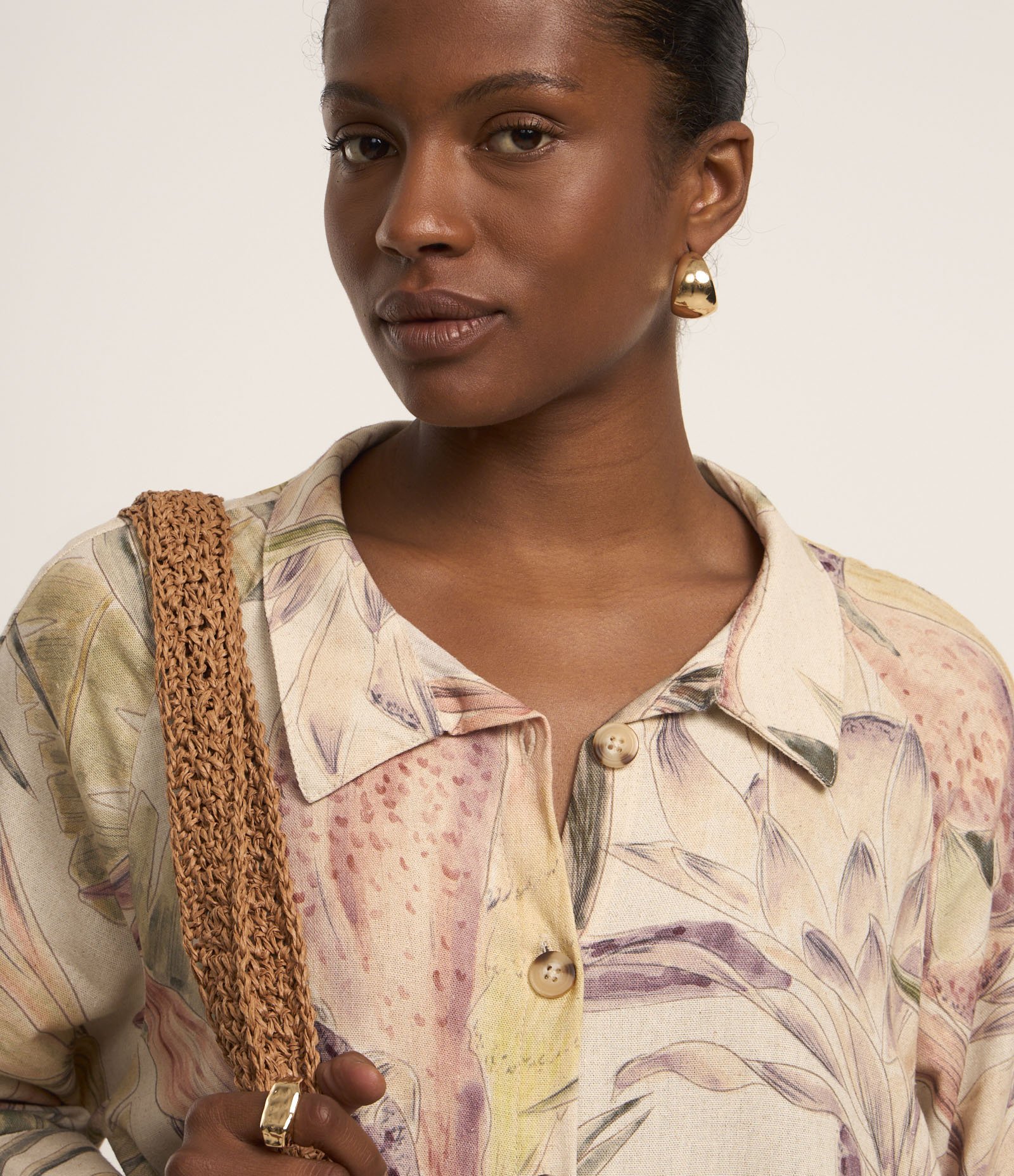 Vestido Chemise Midi em Viscolinho com Estampa Natural Multicores 3