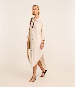 Vestido Evasê Midi em Viscolinho com Manga 7/8