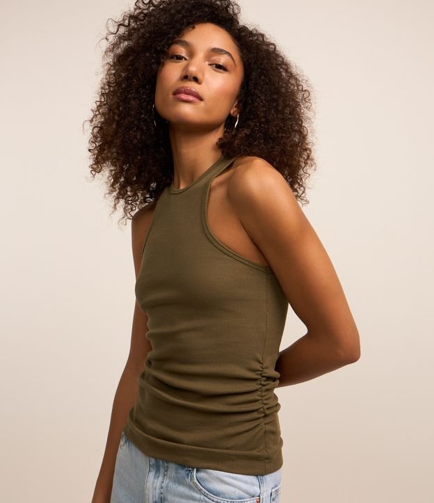 Blusa Regata em Ribana com Drapeado Lateral Marrom - Lojas Renner