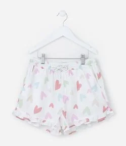 Short Infantil com Babadinhos e Estampa Corações - Tam 5 a 14 Anos