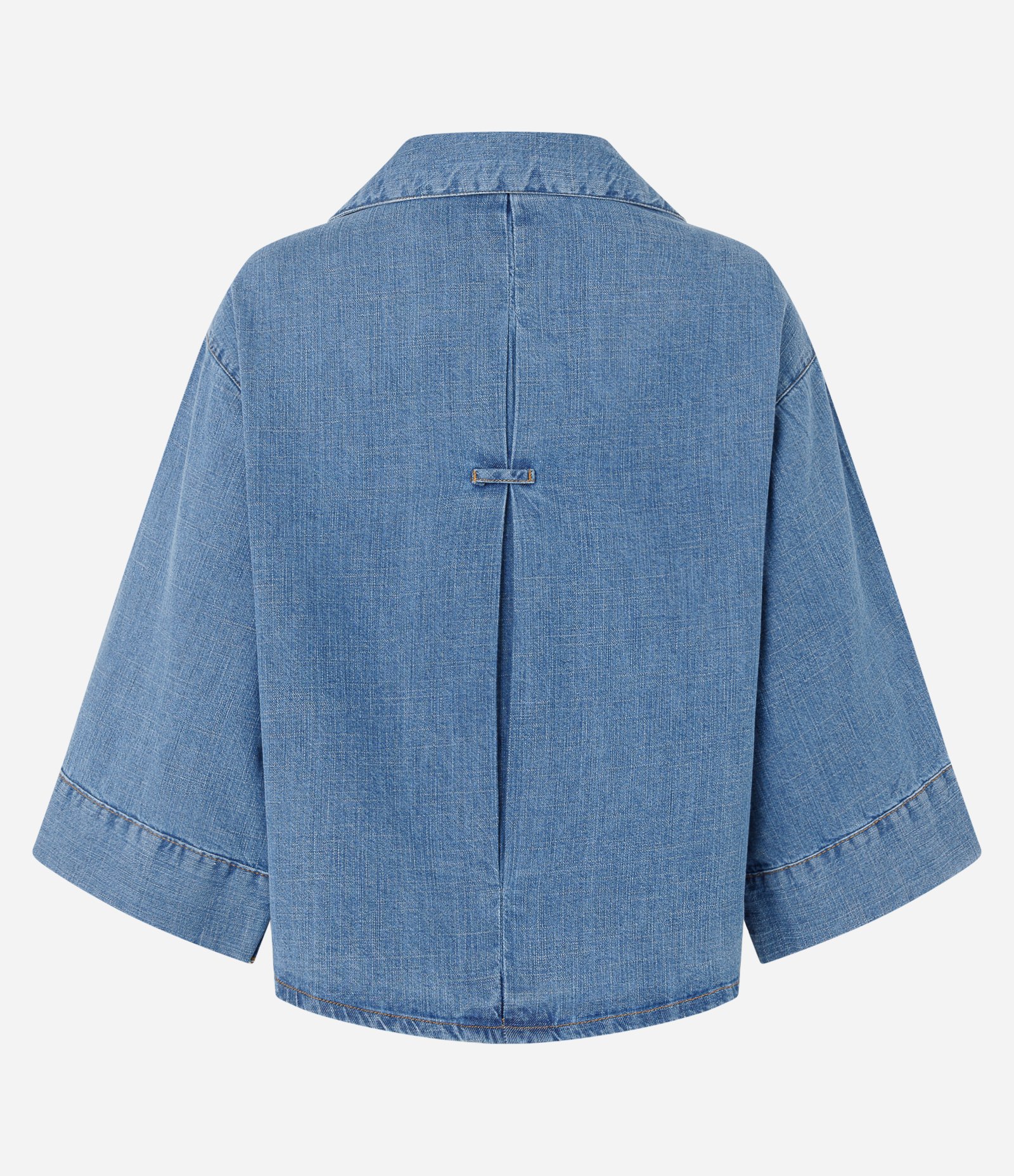 Camisa em Jeans com Botões Ocultos e Manga Ampla Azul 2