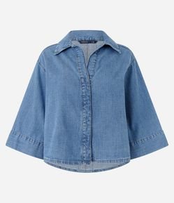 Camisa em Jeans com Botões Ocultos e Manga Ampla